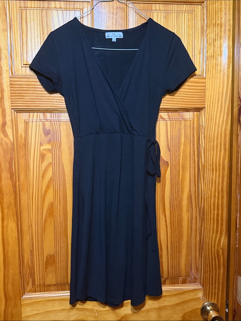 Women's Black Wrap Midi Dress with Tie Waist